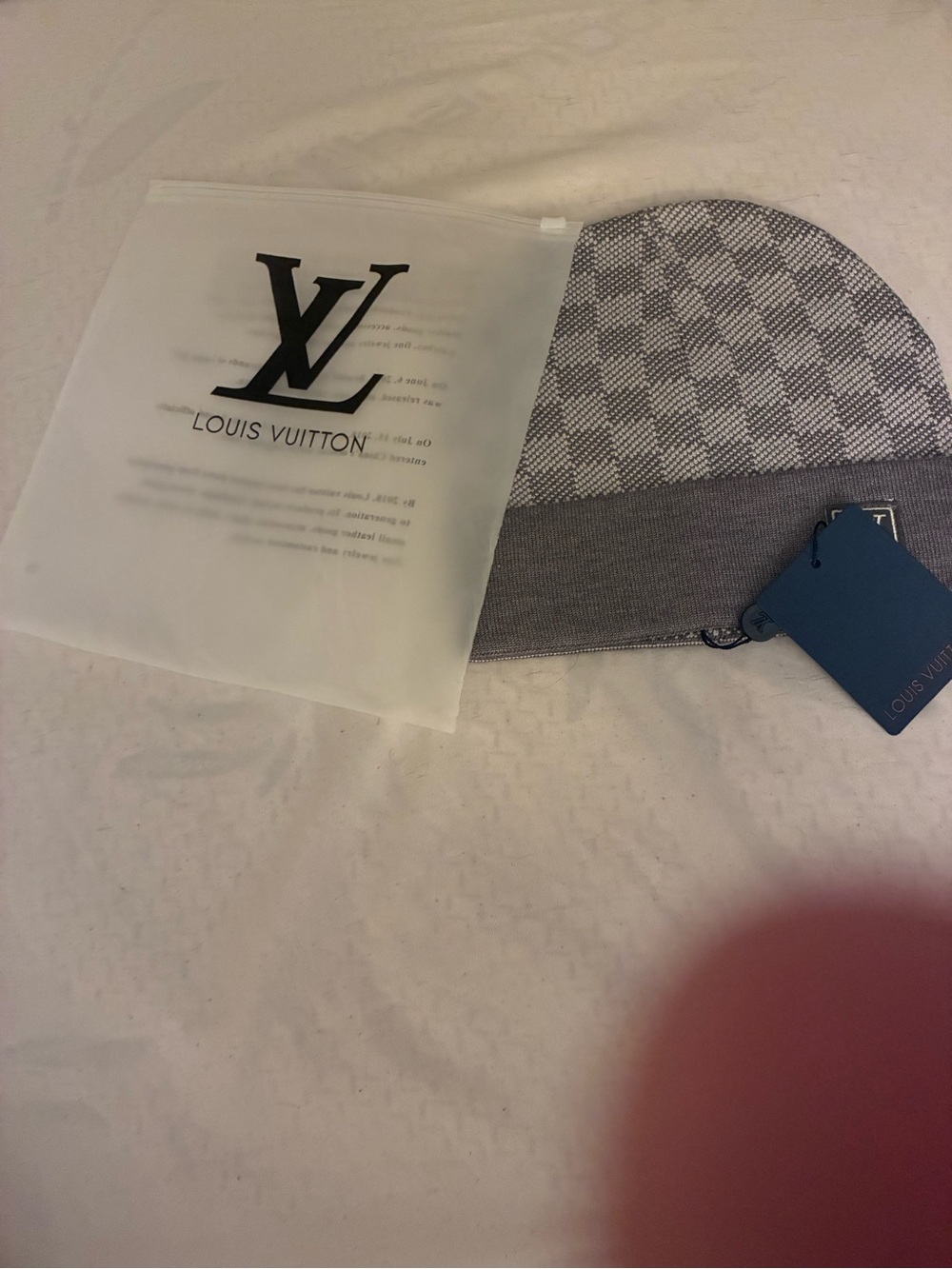 Louis Vuitton Grey Checkered Beanie with Knit Band